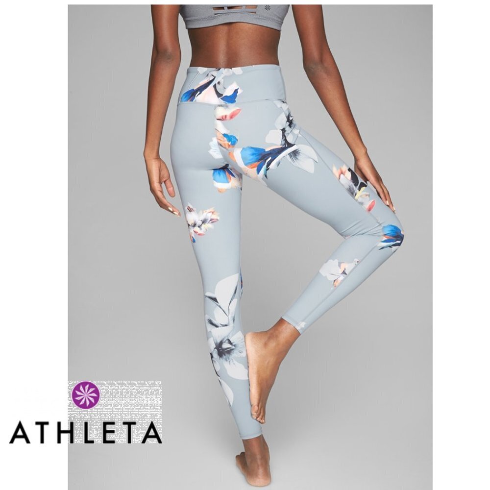 Athleta Floral Print Track Pants - Blue and White